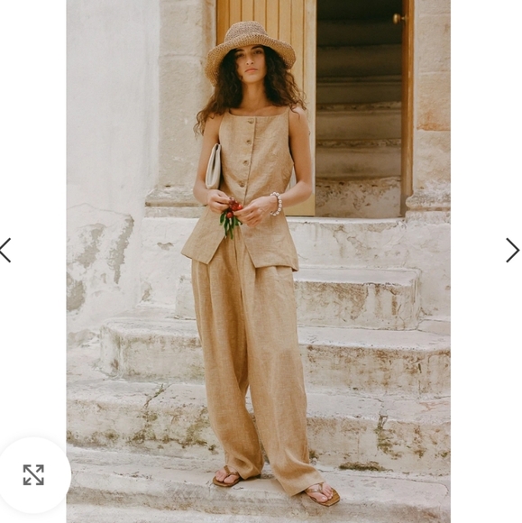 Posse Nancy Trouser in Walnut Linen Pleated Straight Wide Leg Tan Small - Picture 13 of 13